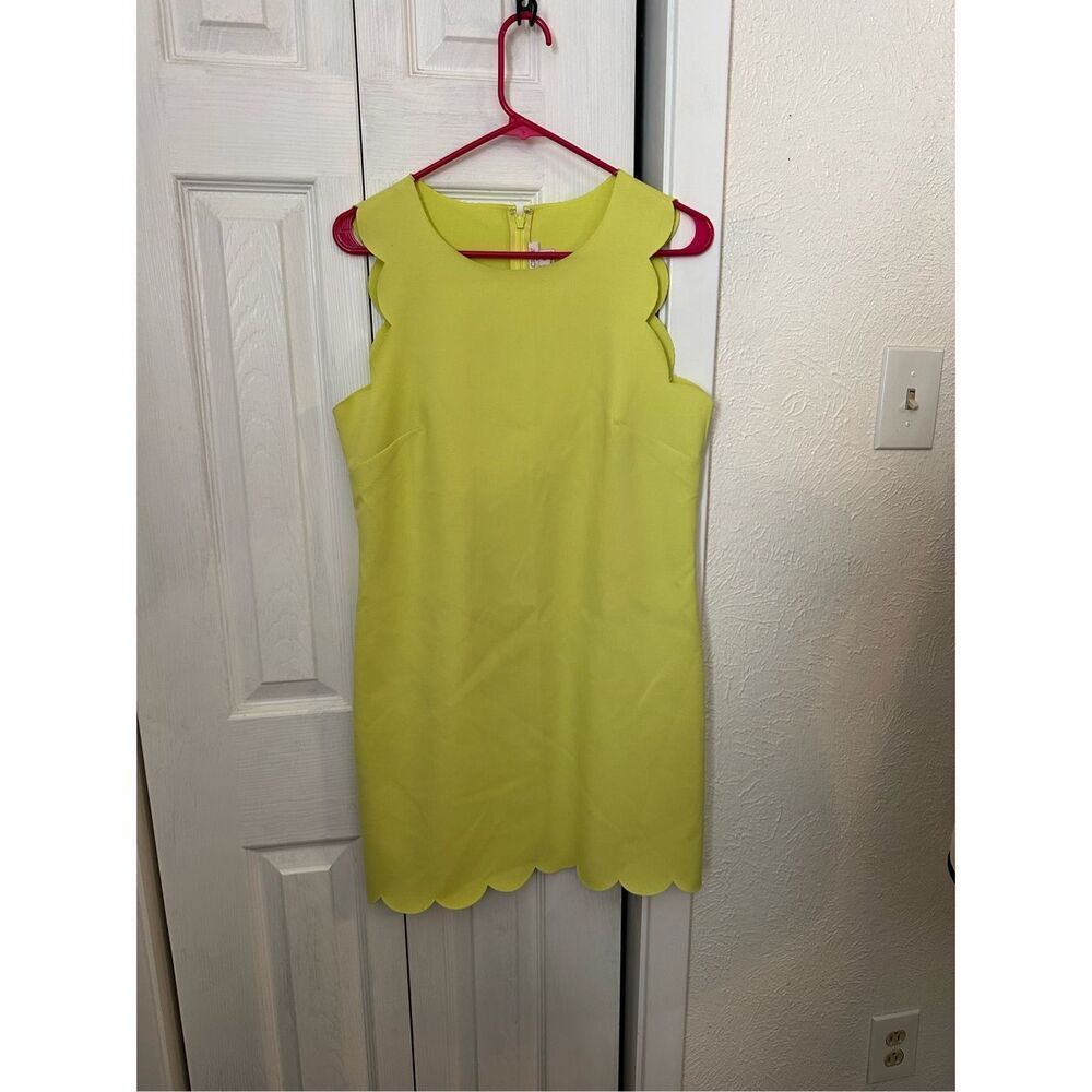 J. Crew Women's Scalloped Sleeveless Shift Dress Neon Yellow Size 8 - Picture 9 of 9